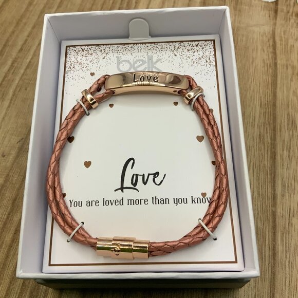 BELK NIB "Love" Rose Gold Leather Bracelet - Picture 1 of 2